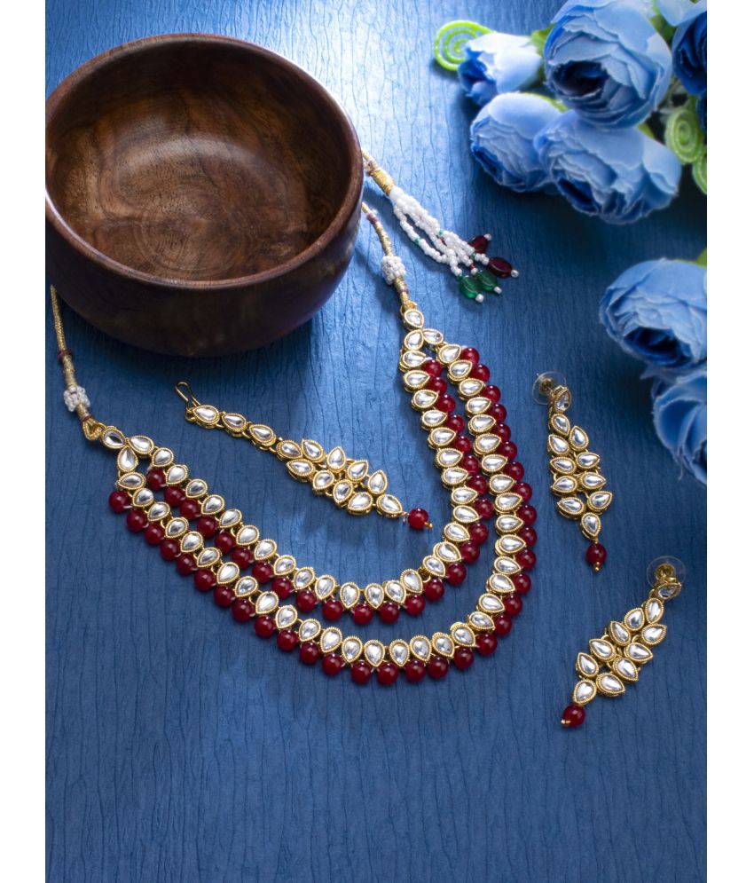     			Sukkhi Alloy Maroon Traditional Necklaces Set Long Haram
