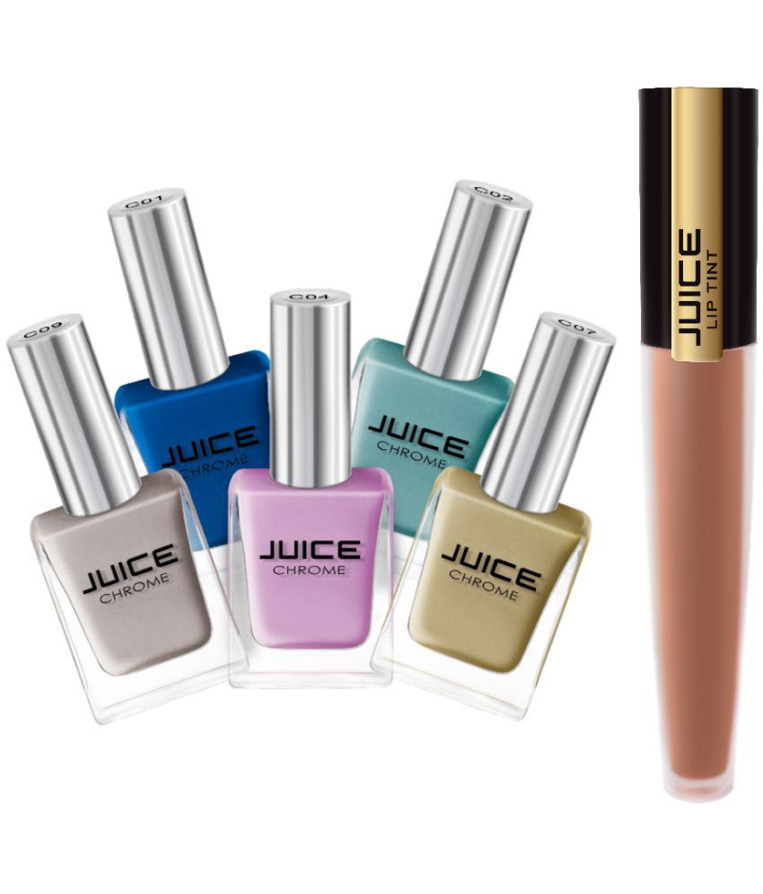     			Juice BLUE,PINK,GOLD,TEAL BLUE,GRAY,BROWN Nail Polish C01,C02,C04,C07,C09 Multi Glossy Pack of 6 59 mL