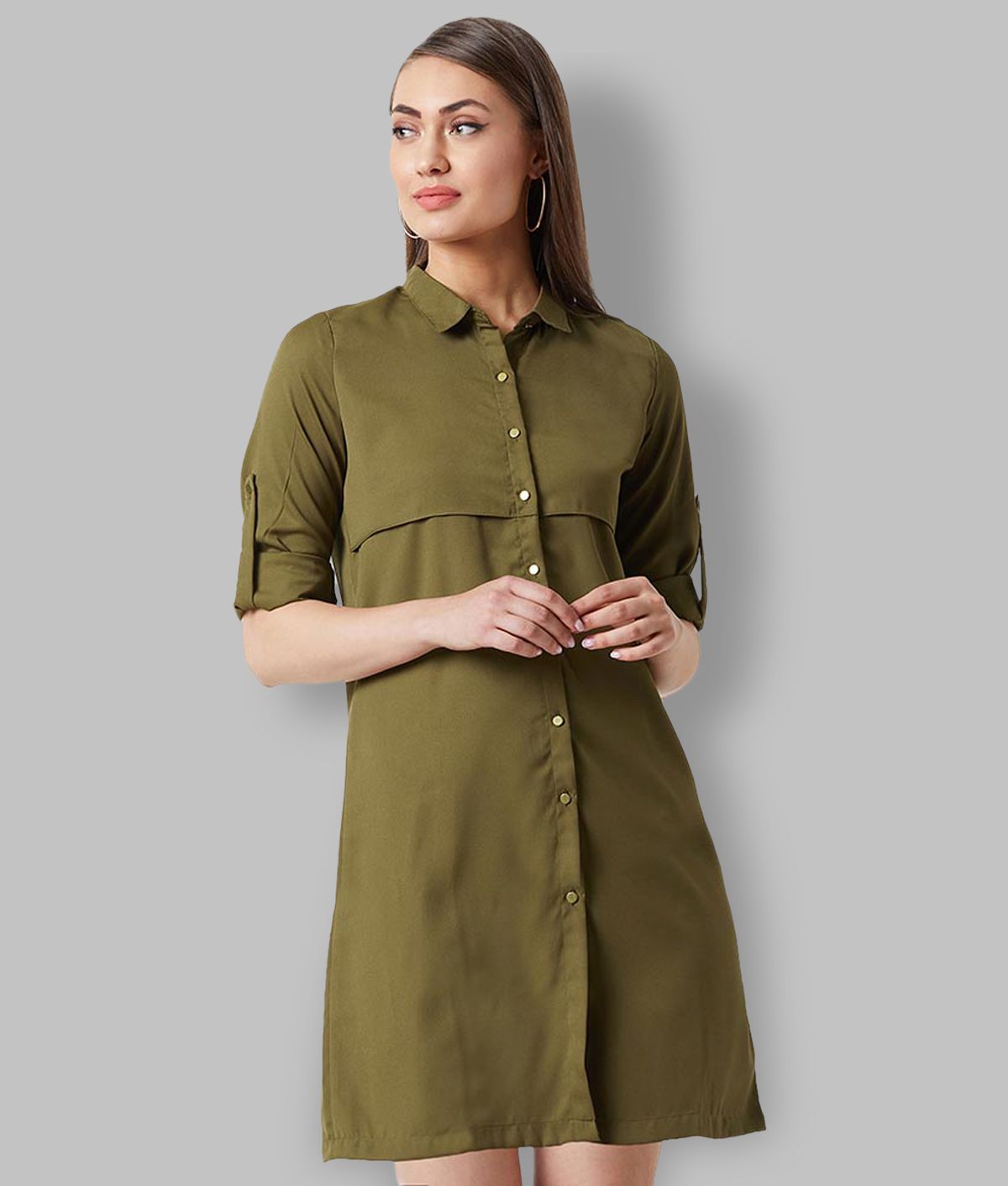     			Miss Chase Crepe Green Shirt Dress