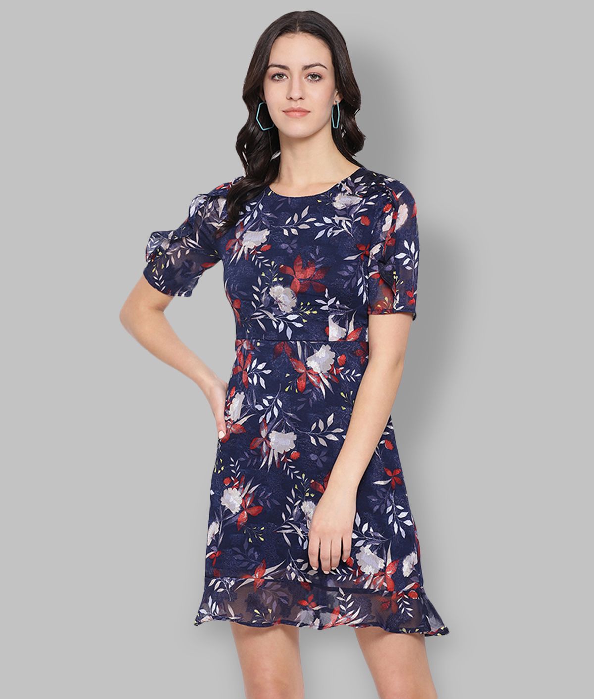     			Oxolloxo Polyester Blue Skater Dress