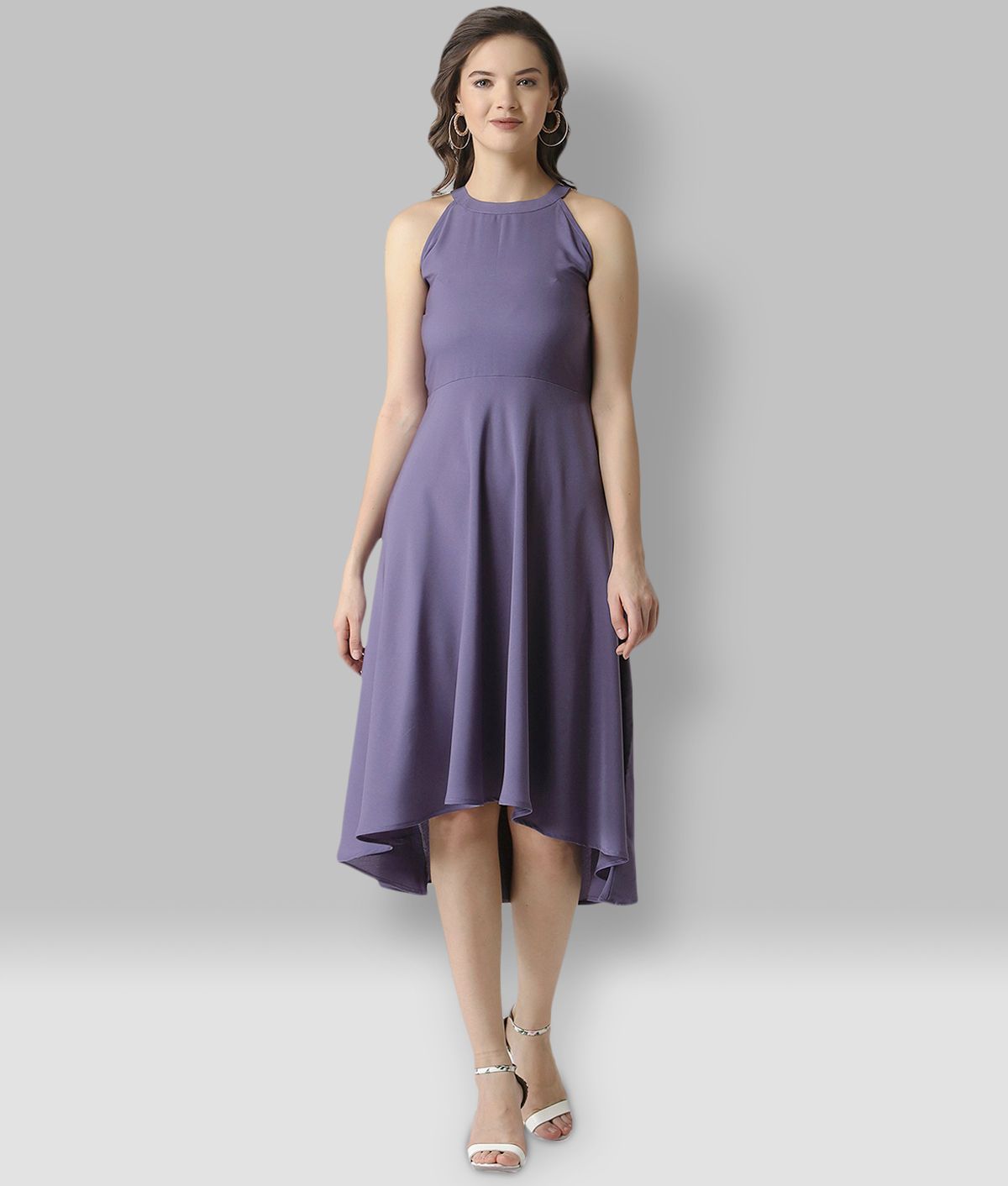     			Selvia Crepe Purple Fit And Flare Dress -