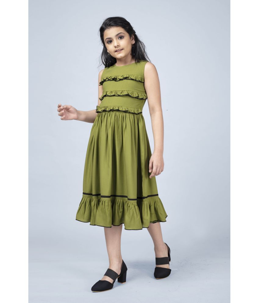     			Fashion Dream Girl’s Rayon Knee Length Ruffle Trim Dress