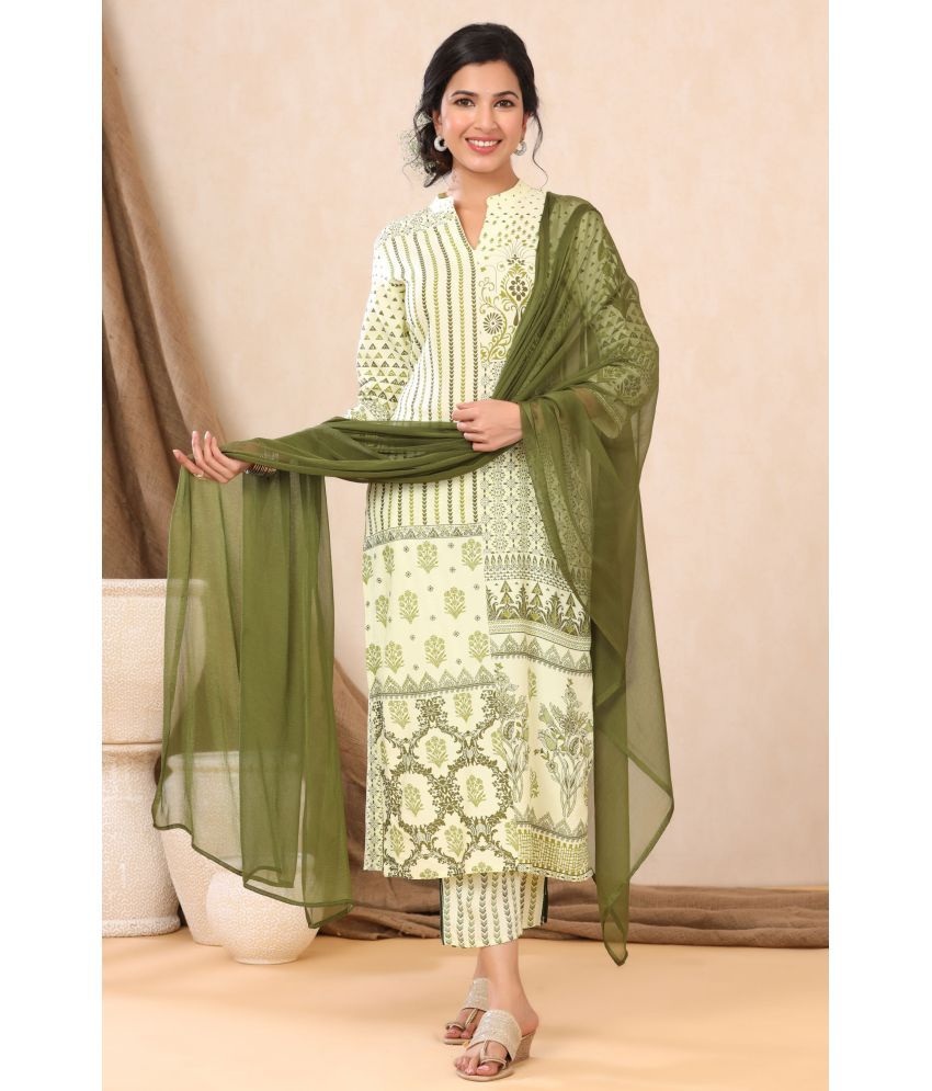     			Juniper Green Rayon Kurti With Palazzo - Stitched Suit Single