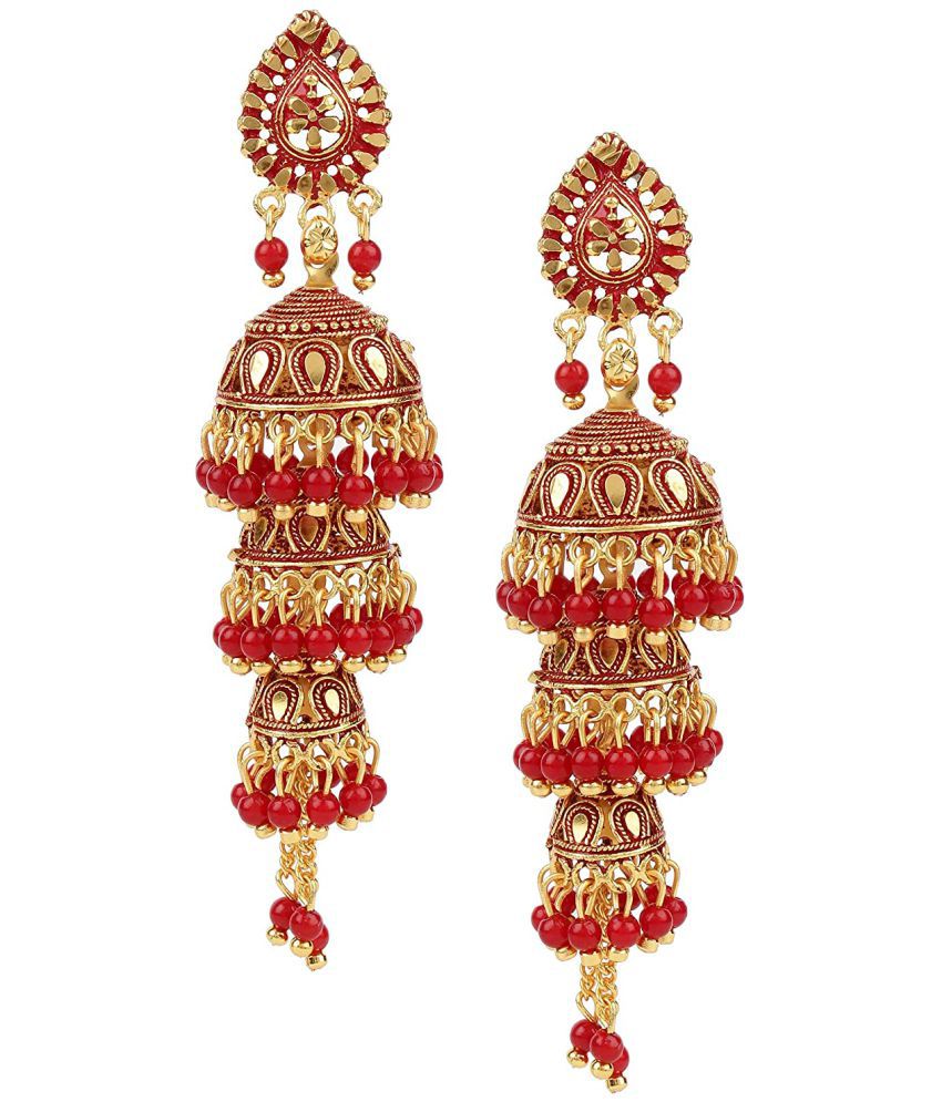     			Aadiyatri Beautiful Designer Gold Plated Shimmering Jhumka Earrings
