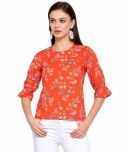 Style Quotient Cotton Regular Tops - Orange Single