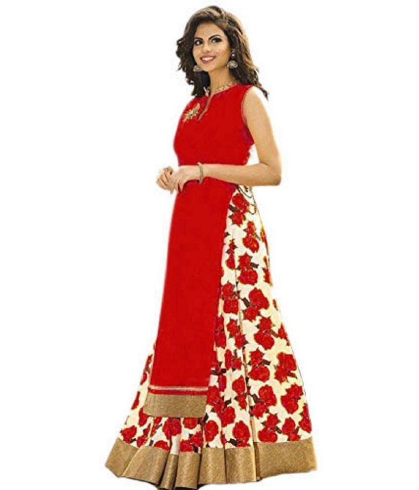     			JULEE Red Bhagalpuri Cotton Chaniya Choli Semi Stitched Lehenga Single