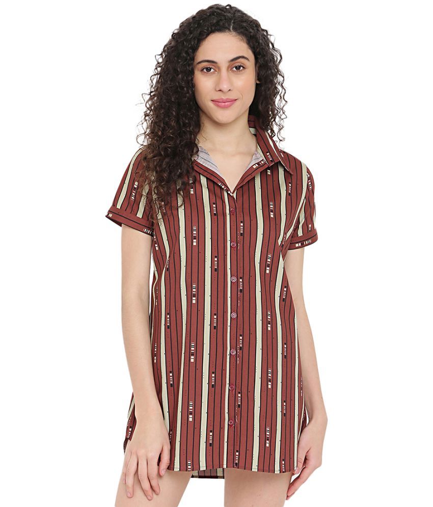     			La Intimo Cotton Night Shirts - Brown Single