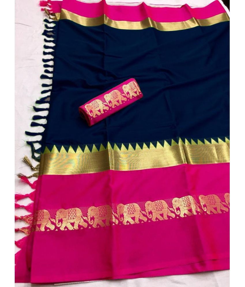     			PRIHAL ART Blue Kanchipuram Saree - Single