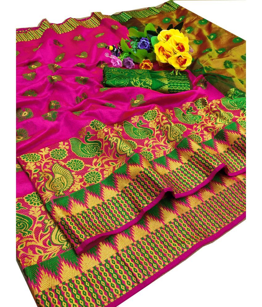     			PRIHAL ART Rani Banarasi Silk Saree - Single