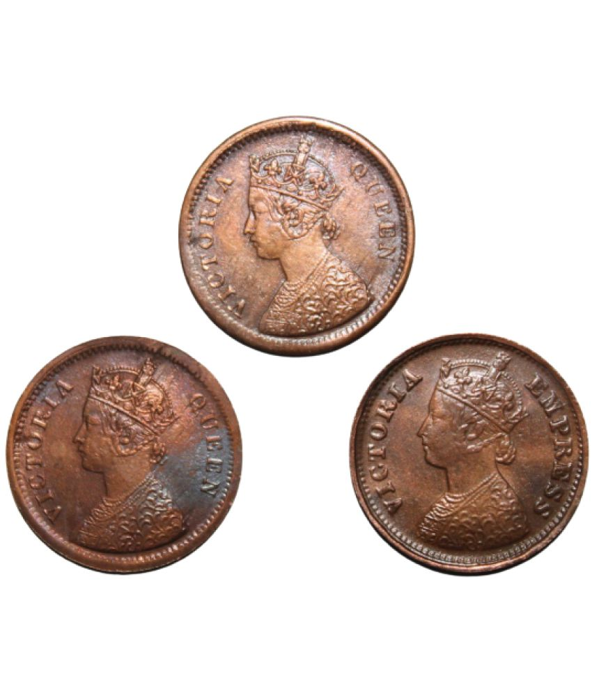     			(Set of 3) 1/2 Pice (Mix Year) British India Pack of 3 Old Fancy Coins