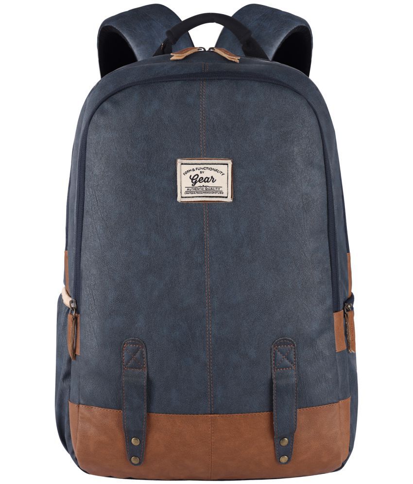     			Gear Classic Anti Theft Faux Leather 14 cms Navy Tan Laptop Backpack (LBPCLSLTH0519)