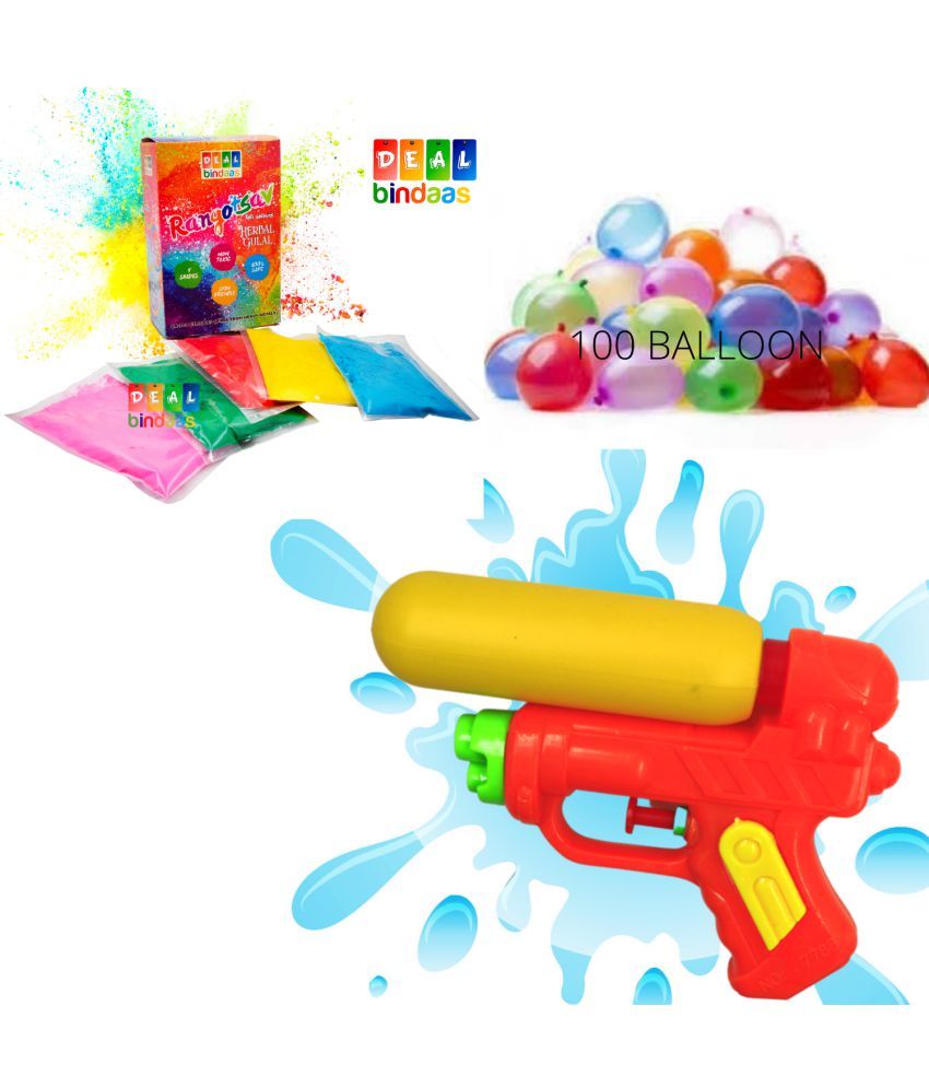     			Dealbindaas Holi Pichkari Gun with 250 Gms Rangotsav Gulal & 100 Holi Balloons Full Holi Combo