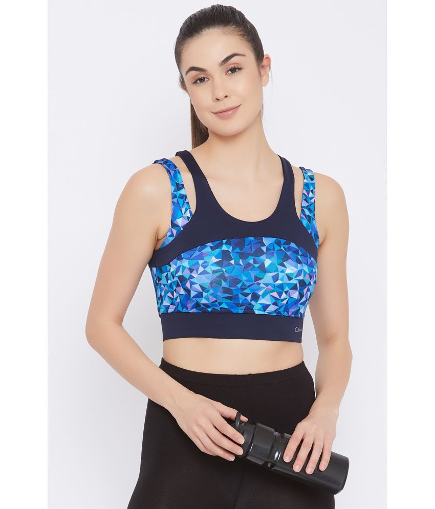     			Clovia Blue Polyester Geometrical Sports Bra - Single