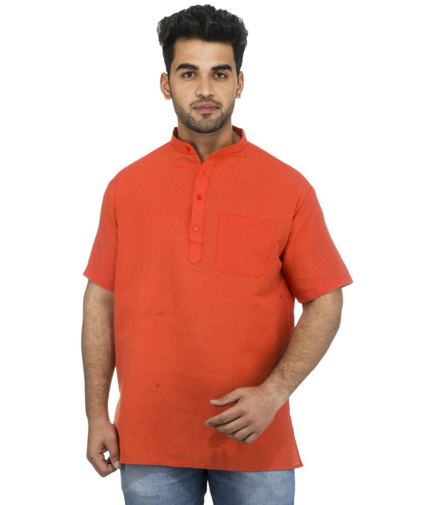     			DESHBANDHU DBK Orange Cotton Kurta Single