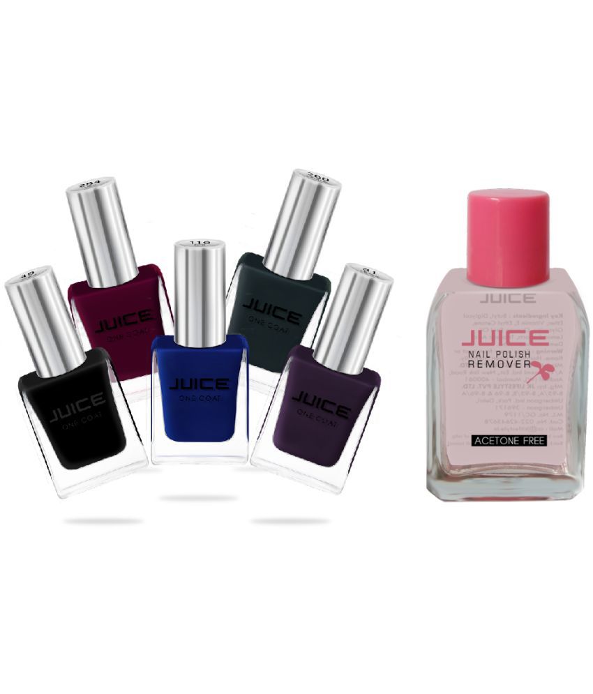     			Juice BLUE,VIOLET,GREEN,BLACK & 1 REMOVER Nail Polish 31,49,116,260,284 Multi Glossy Pack of 6 90 mL