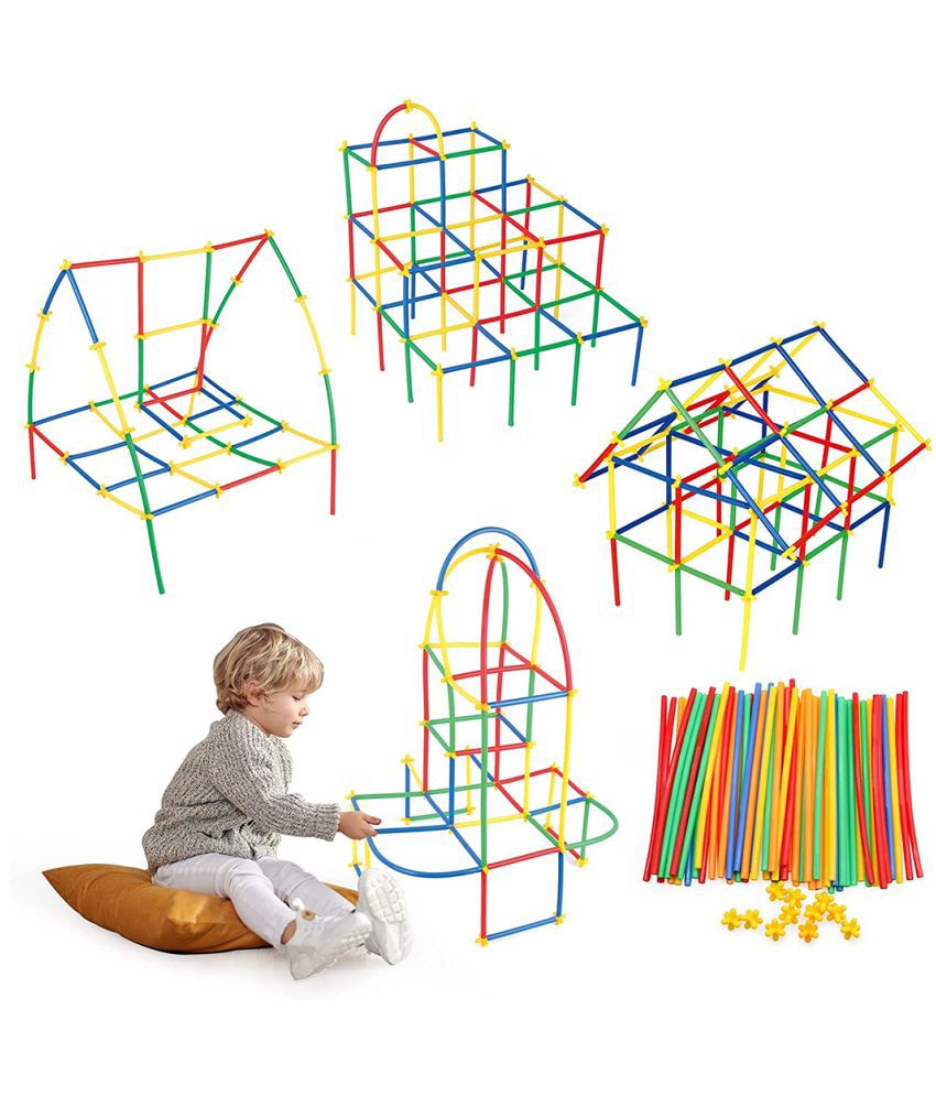 NHR 90 Pieces DIY Colorful Pipe Straw Stick Building Block Educational Assembly Toy for Kids (3+ Years)
