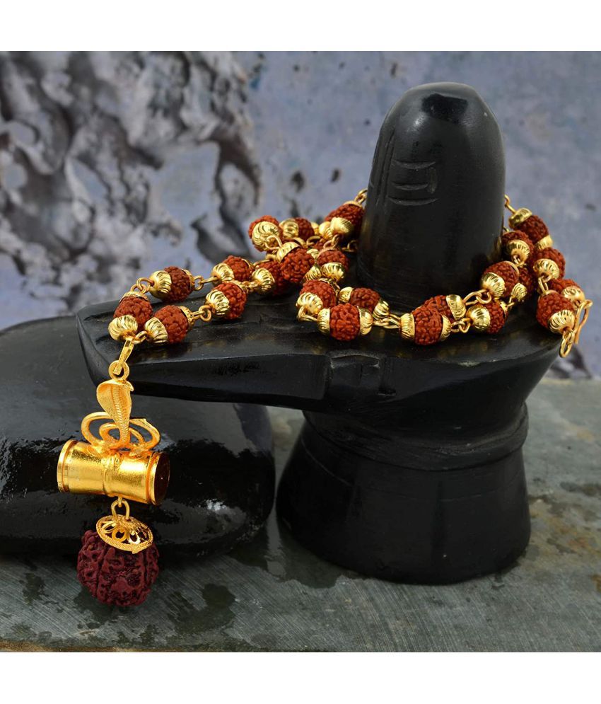     			PAYSTORE Gold Plated Bholenath Naag Devta With Panchmukhi Rudraksh Necklace, Openable Damru Shape design, Hindu God Pendant Jewellery for Men and Women