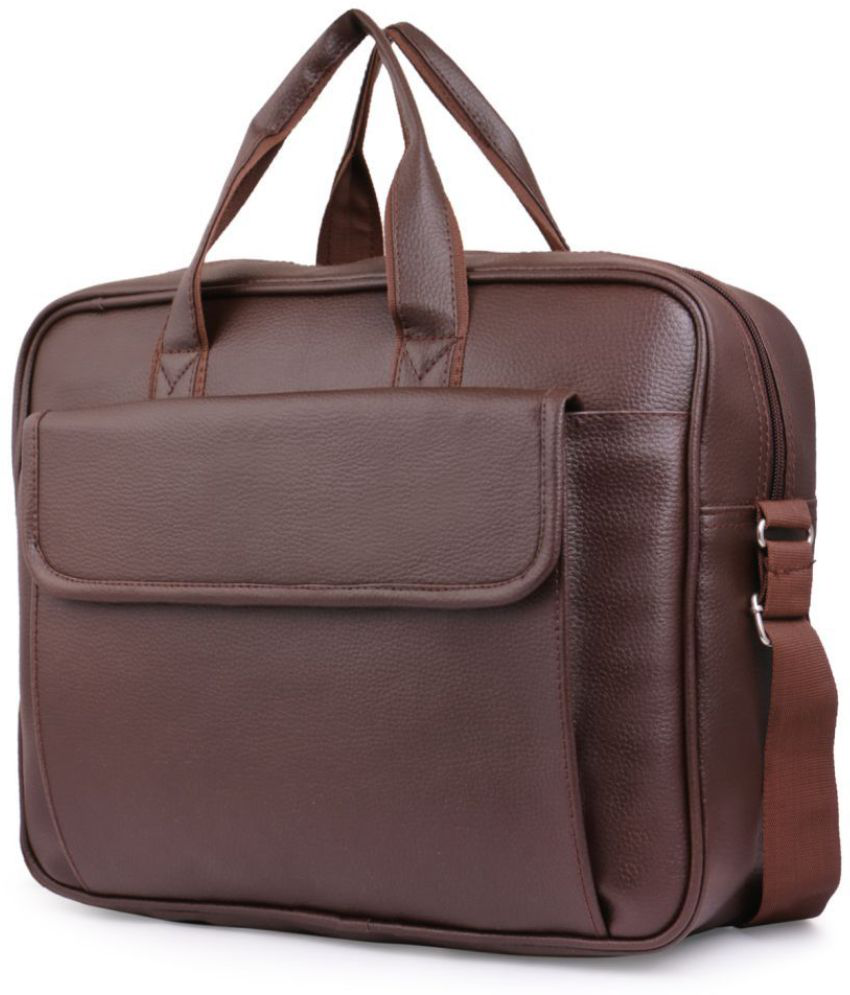 RURAL CRAFT Brown P.U.Leather Office Laptop Bag- 15.6 Inch/Sides Bag