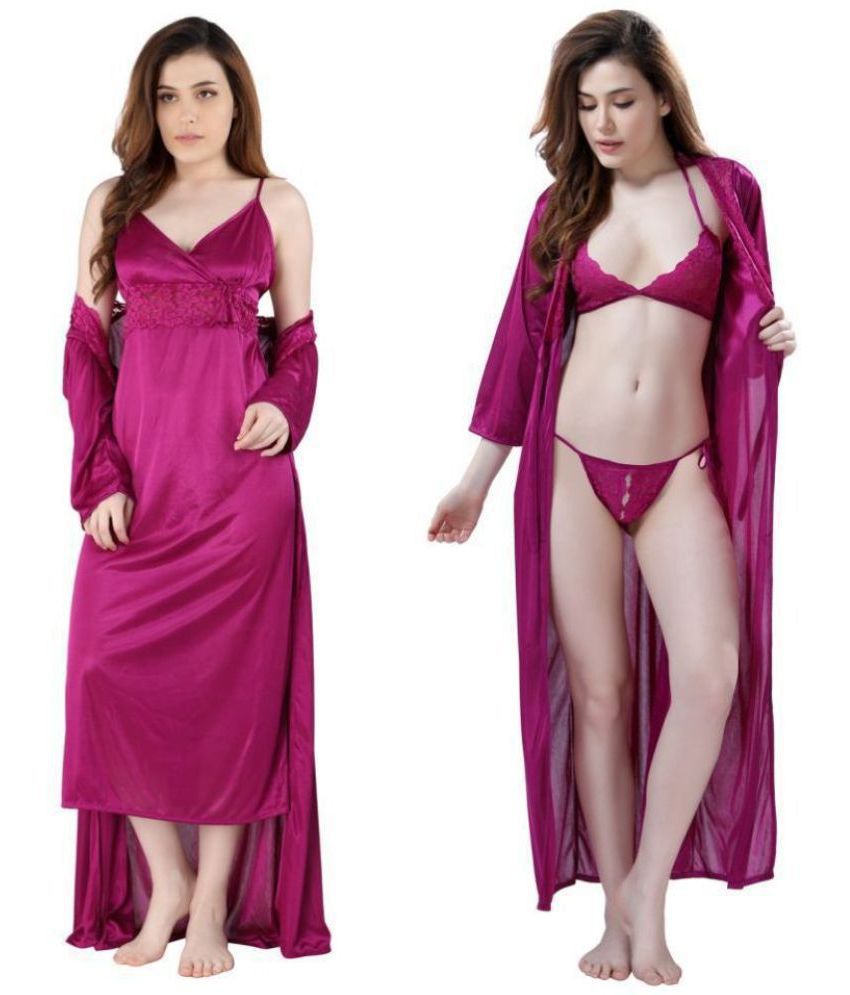     			Romaisa Satin Nighty & Night Gowns - Purple Pack of 4