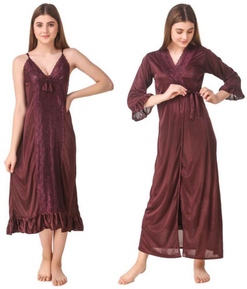     			Romaisa Satin Nighty & Night Gowns - Brown Pack of 2