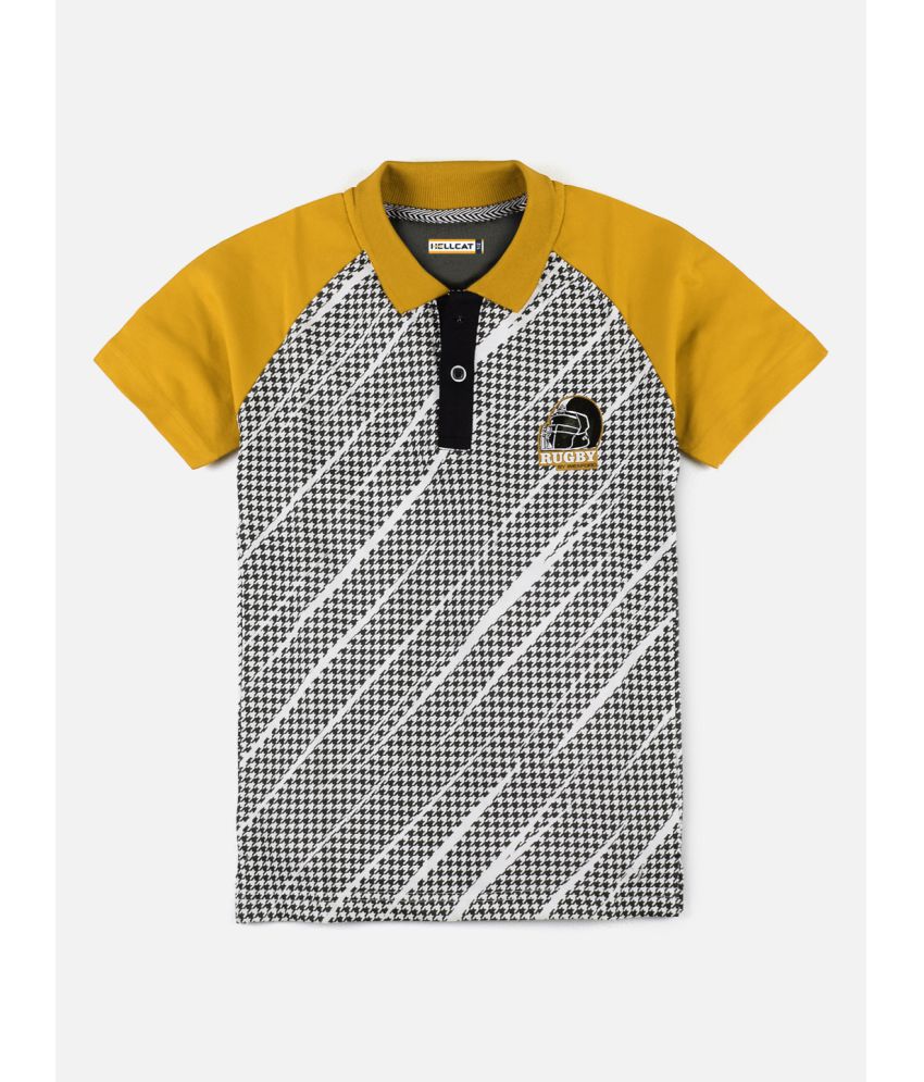     			HELLCAT Polo Collar Neck Half Sleeve Cut & Sew Printed Tshirt for Boys