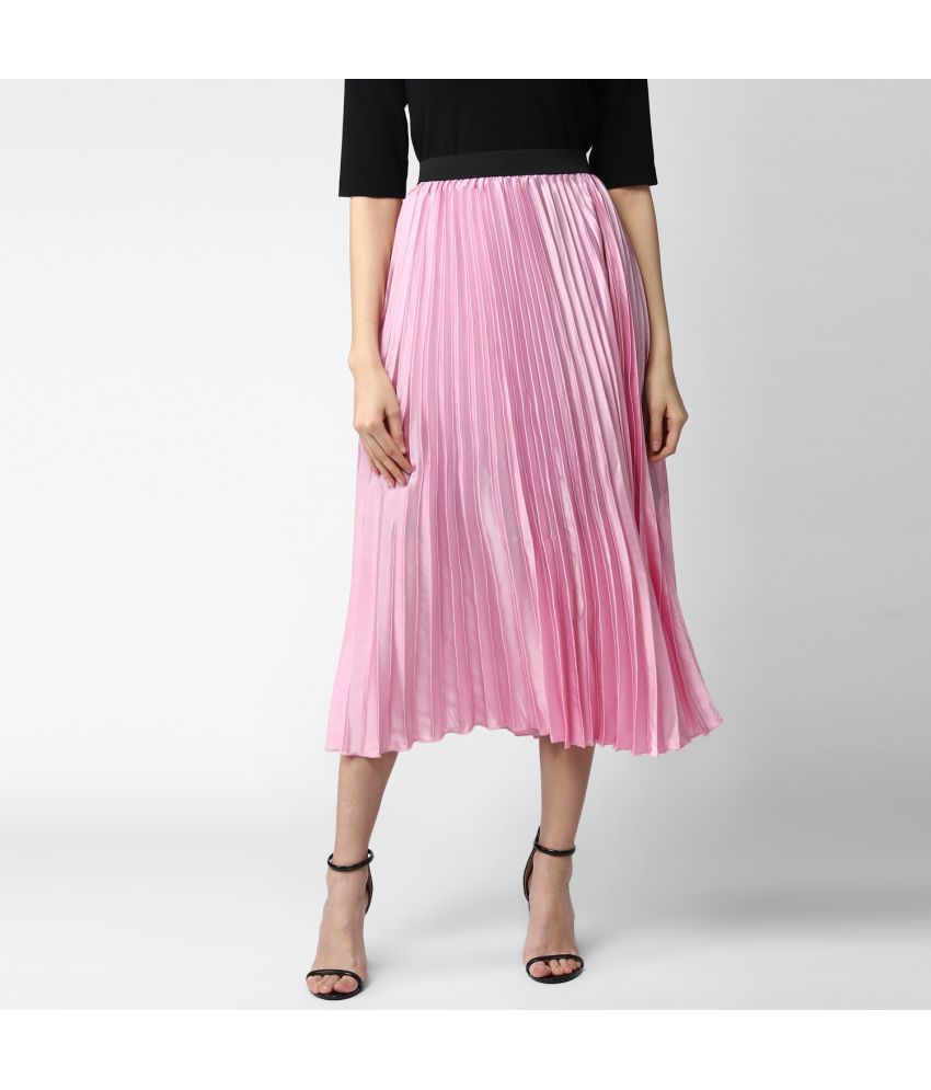 StyleStone Satin Pleated Skirt - Pink Single