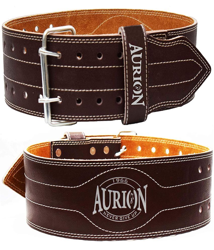     			Aurion Genuine Leather Pro Weight Lifting Gym Belt - Brown - Extra Large (Fits 40 to 48 inches)