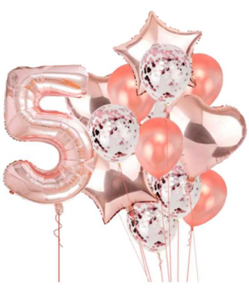     			Blooms Event Rose Gold special 5 No. rose gold foil 2 pcs of rosegold Heart foil, 2pcs of rosegold Star Foil ,5pcs Confetti Balloon , & 5pcs rosegold Latex Balloon