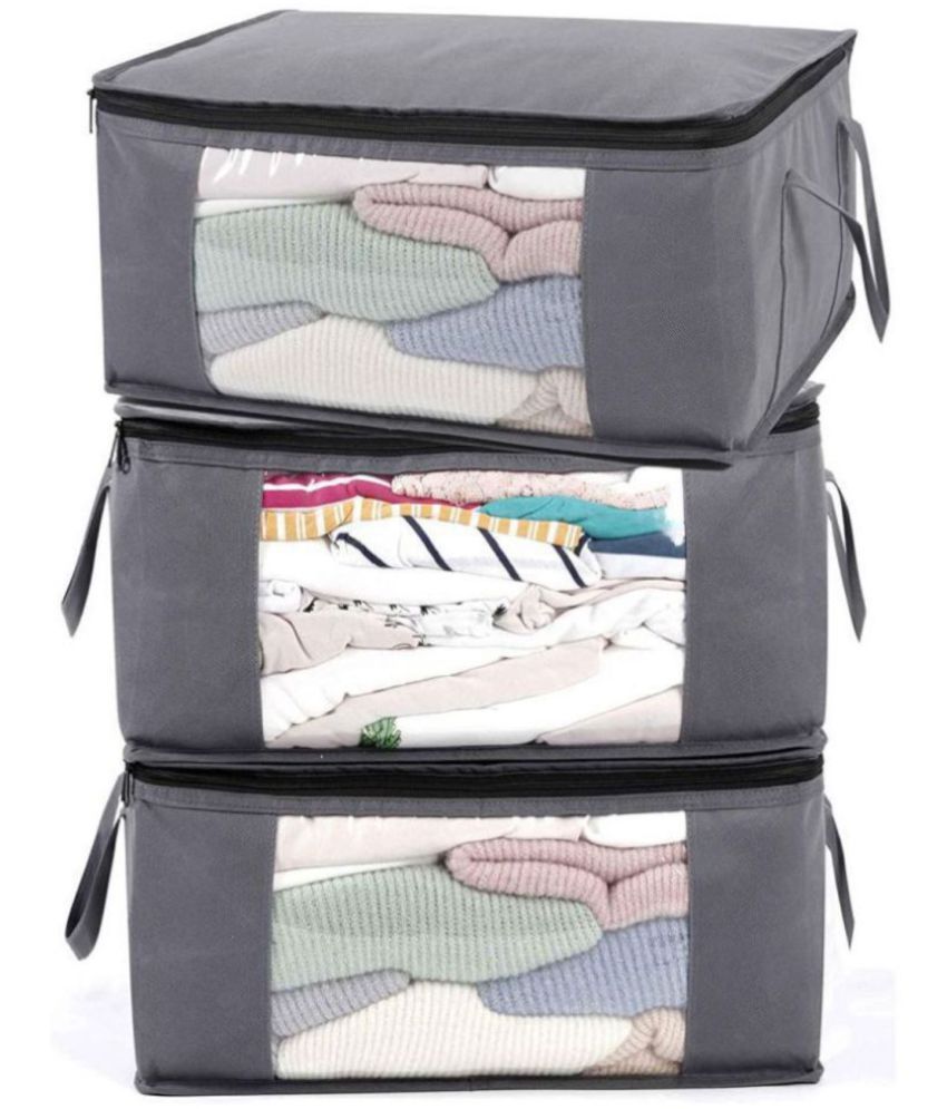     			SH NASIMA Set of 3 Underbed Storage Bag, Storage Organizer, Blanket Cover with Front Handle - (Full Grey)