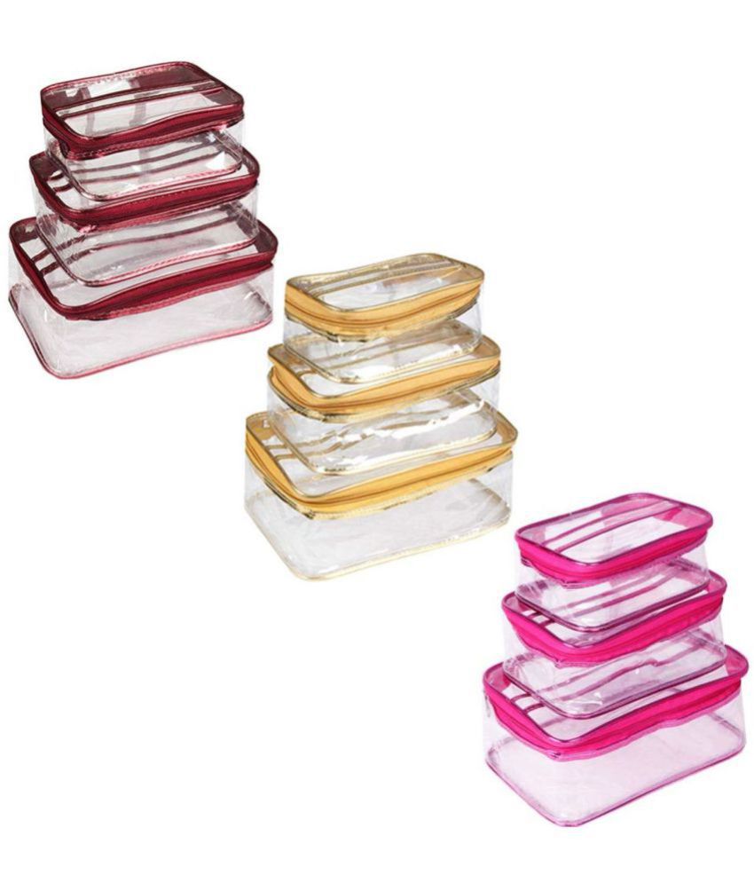     			Sh Nasima  Plastic Vanity, Travel Toiletry Bag, Makeup and Jewellery Pouch Set of 9 Pieces