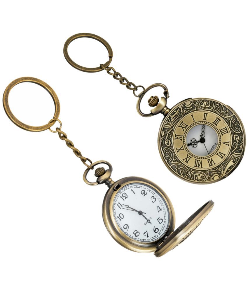     			Gala Time Roman Number Theme Designer Pocket Watch Vintage Premium Analog Clock Antique Metallic Keyring Gift Key Chain