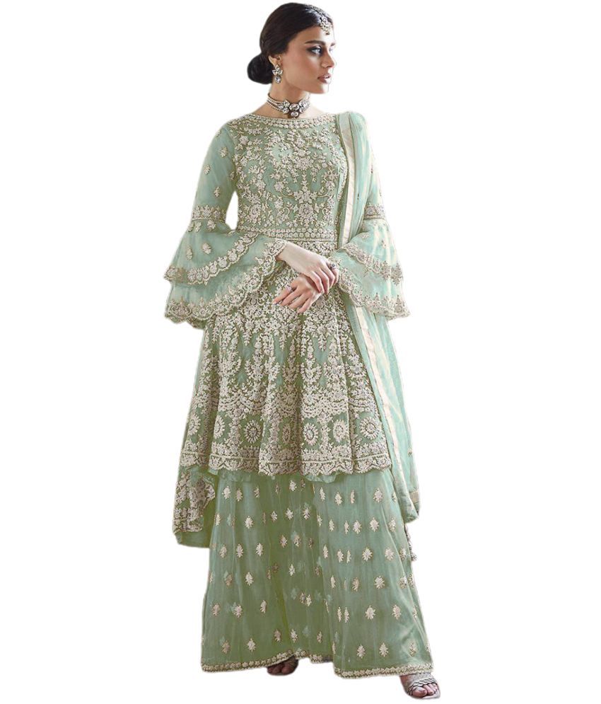 Miss Ethnik Green Net Anarkali Semi-Stitched Suit – Single