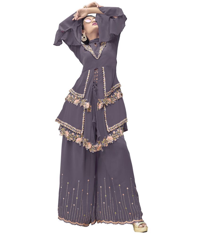 Miss Ethnik Purple Georgette Anarkali Semi-Stitched Suit - Single