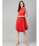 Rare Poly Crepe Red Fit And Flare Dress - Single