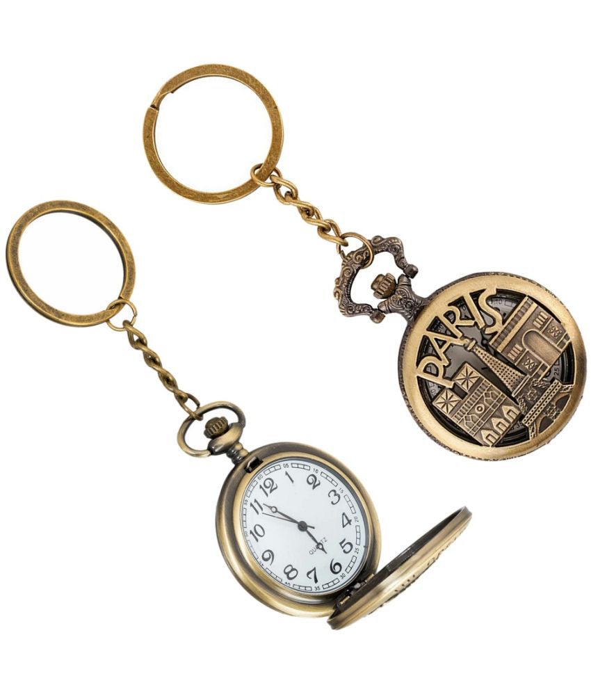     			Gala Time Paris Eiffel Tower Theme Designer Pocket Watch Vintage Premium Analog Clock Antique Metallic Keyring Gift Key Chain