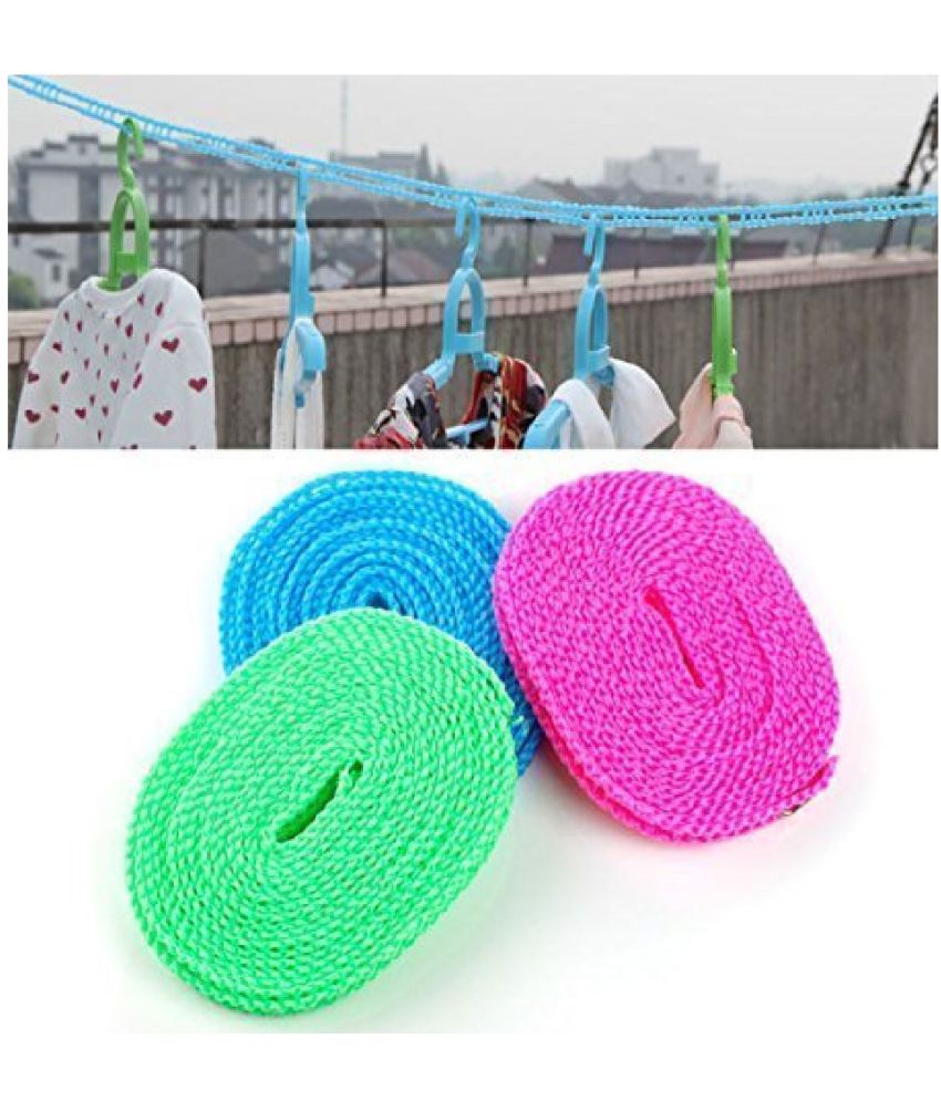     			2KS 5 Meters Windproof Anti-Slip Clothes Washing Line Drying Nylon Rope with Hoo Nylon ClothesLines - Assorted