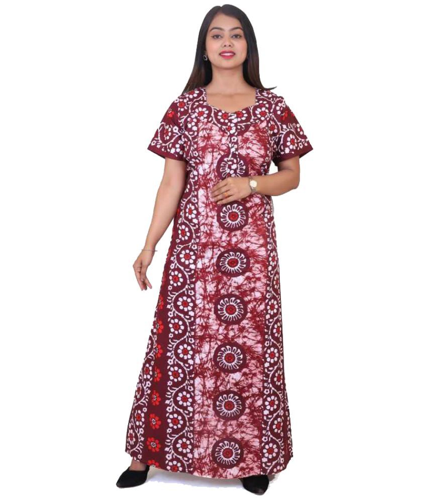     			Favnic Cotton Nighty & Night Gowns - Maroon