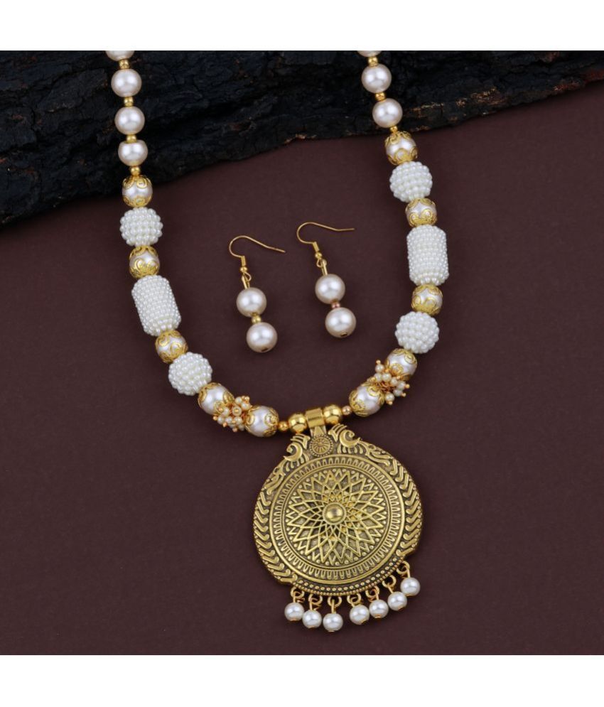     			ShreejiHuf Alloy White Traditional Necklaces Set Long Haram