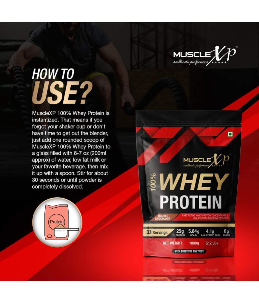 MuscleXP 100 Whey Protein With Digestive Enzyme 1Kg Pouch, Double