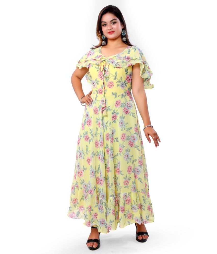     			AARSHYA Yellow Georgette Ethnic Gown - Single