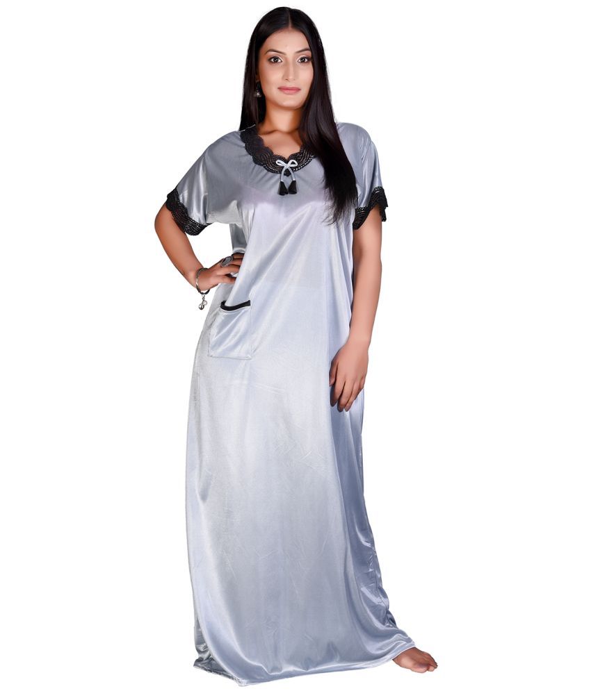     			Apratim Satin Nighty & Night Gowns - Silver Single