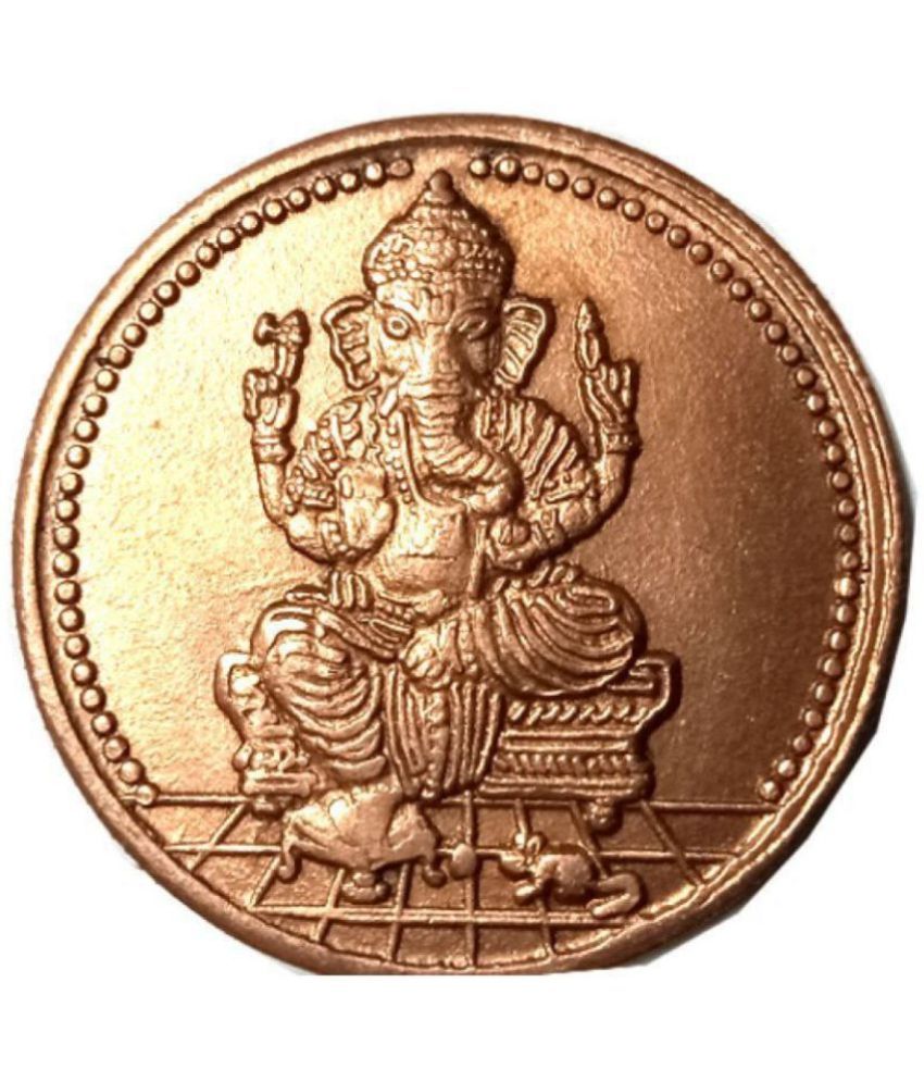     			OLD RARE LORD GANESH HALF ANNA PUJA COIN GOOD LUCK COIN Antique Coin