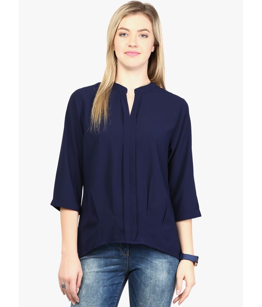     			Rare Poly Georgette Regular Tops - Navy