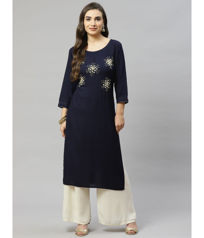     			JC4U Navy Viscose Straight Kurti - Single