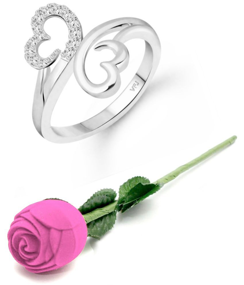     			valentine day ring rose box  Modish Double Heart (CZ) Rhodium Plated  Ring