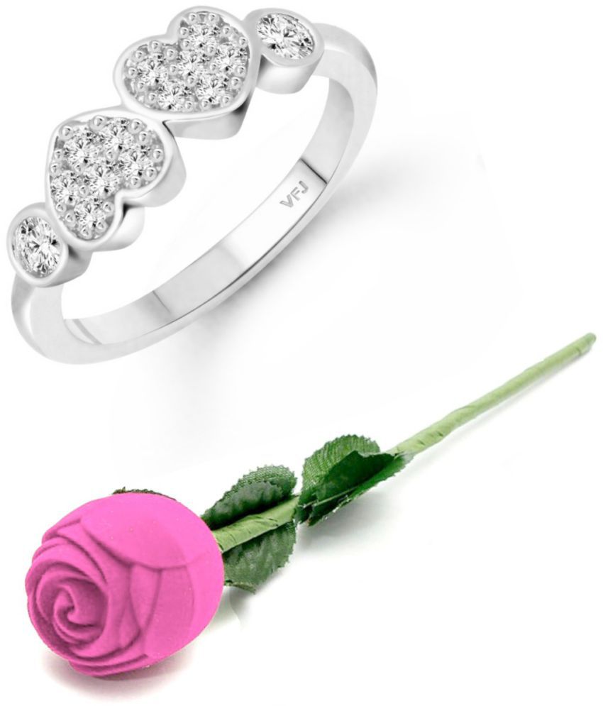     			valentine day ring rose box  Couple Heart (CZ) Rhodium Plated  Ring