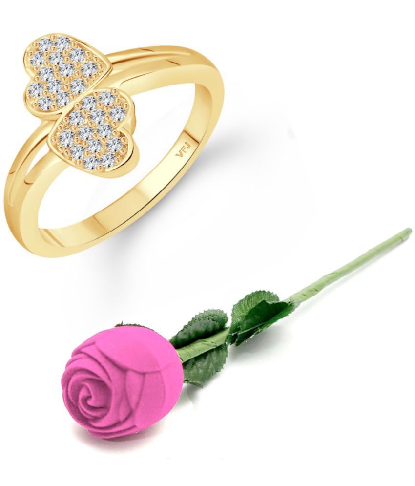     			valentine day ring rose box   Glory Double Heart Gold Plated (CZ)  Ring