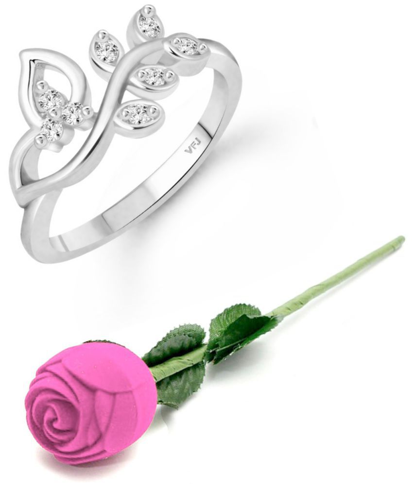     			valentine day ring rose box   Pressing Leaf (CZ) Rhodium Plated  Ring