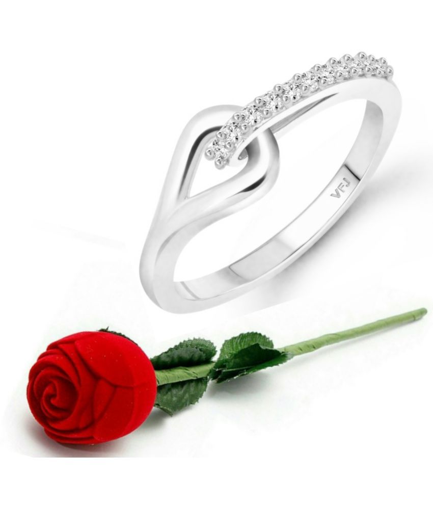     			valentine day ring rose box  Floral (CZ) Rhodium Plated  Ring