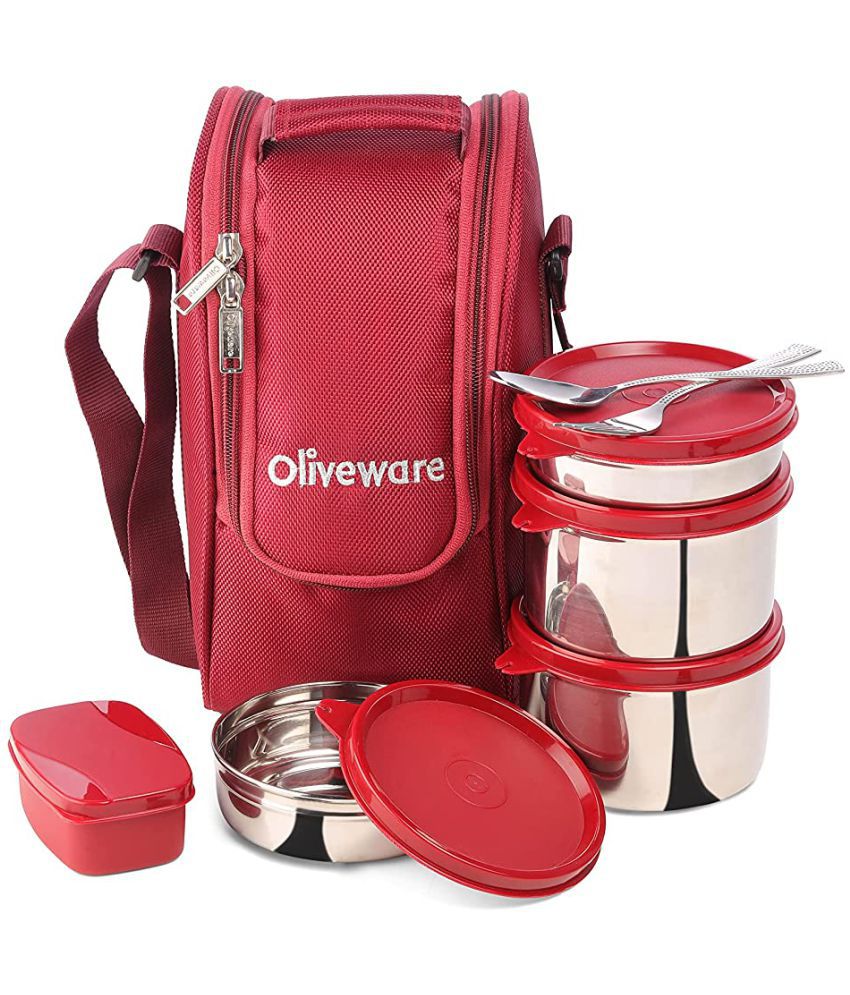     			Oliveware - Red Stainless Steel Lunch Box ( Pack of 1 ) 1930 ml